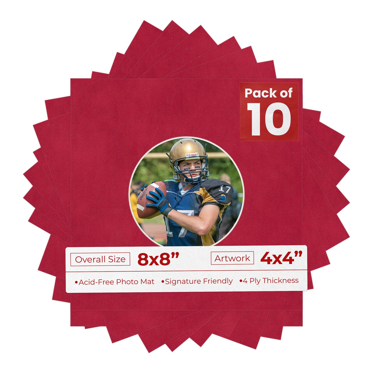 Red Suede Mat Board for 8x8 Frames - Circle Opening for 4x4 Photos